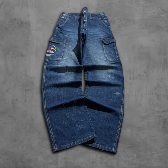 Harley Davidson Other - Harley Davidson Baggy Denim Cargo Jeans Embroidered Eagle Patch Y2k Style 33x